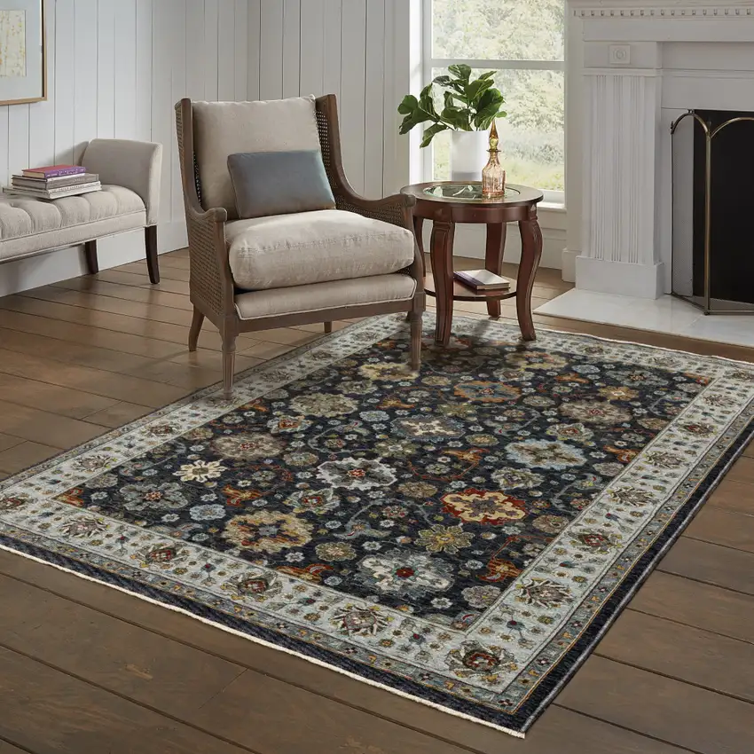 Blue Red Beige Yellow Grey Rust And Gold Oriental Power Loom Stain Resistant Area Rug With Fringe Photo 8