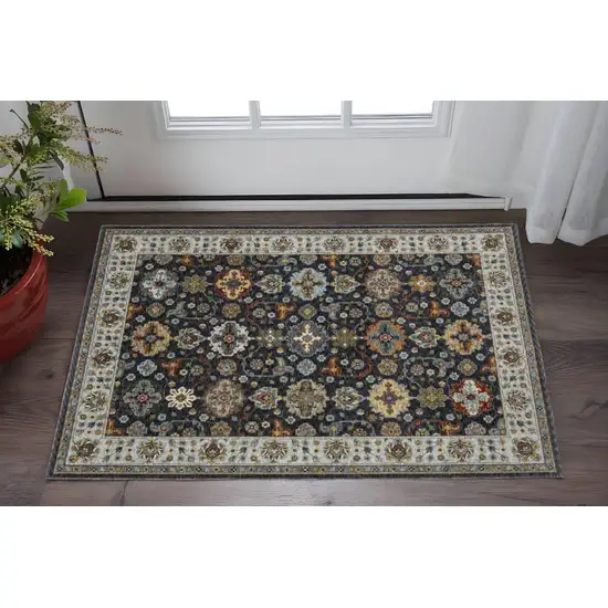 Blue Red Beige Yellow Grey Rust And Gold Oriental Power Loom Stain Resistant Area Rug With Fringe Photo 1