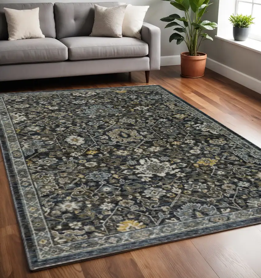 Blue Red Beige Yellow Grey Rust And Gold Oriental Power Loom Stain Resistant Area Rug With Fringe Photo 1