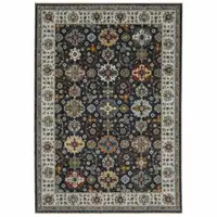 Photo of Blue Red Beige Yellow Grey Rust And Gold Oriental Power Loom Stain Resistant Area Rug With Fringe