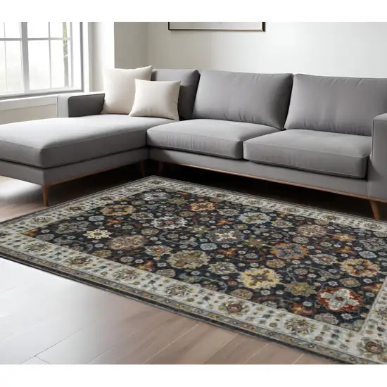 Blue Red Beige Yellow Grey Rust And Gold Oriental Power Loom Stain Resistant Area Rug With Fringe Photo 1