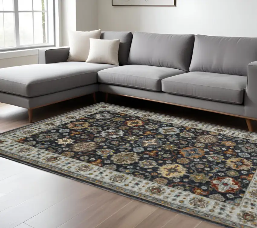 Blue Red Beige Yellow Grey Rust And Gold Oriental Power Loom Stain Resistant Area Rug With Fringe Photo 1