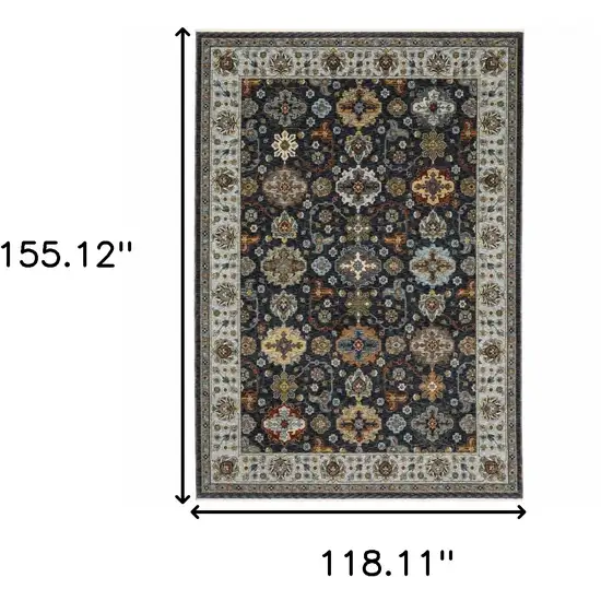 Blue Red Beige Yellow Grey Rust And Gold Oriental Power Loom Stain Resistant Area Rug With Fringe Photo 3