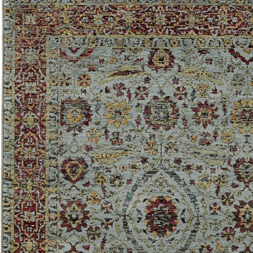 Blue Red Green And Gold Oriental Power Loom Stain Resistant Area Rug Photo 3