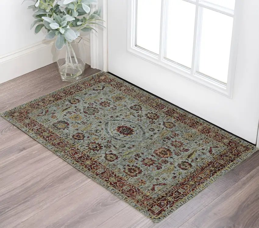 Blue And Red Oriental Area Rug Photo 1