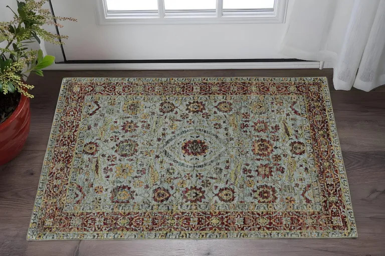 Blue Red Green And Gold Oriental Power Loom Stain Resistant Area Rug Photo 5