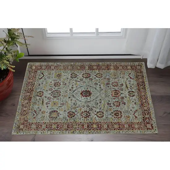 Blue and Green Oriental Power Loom Area Rug Photo 1