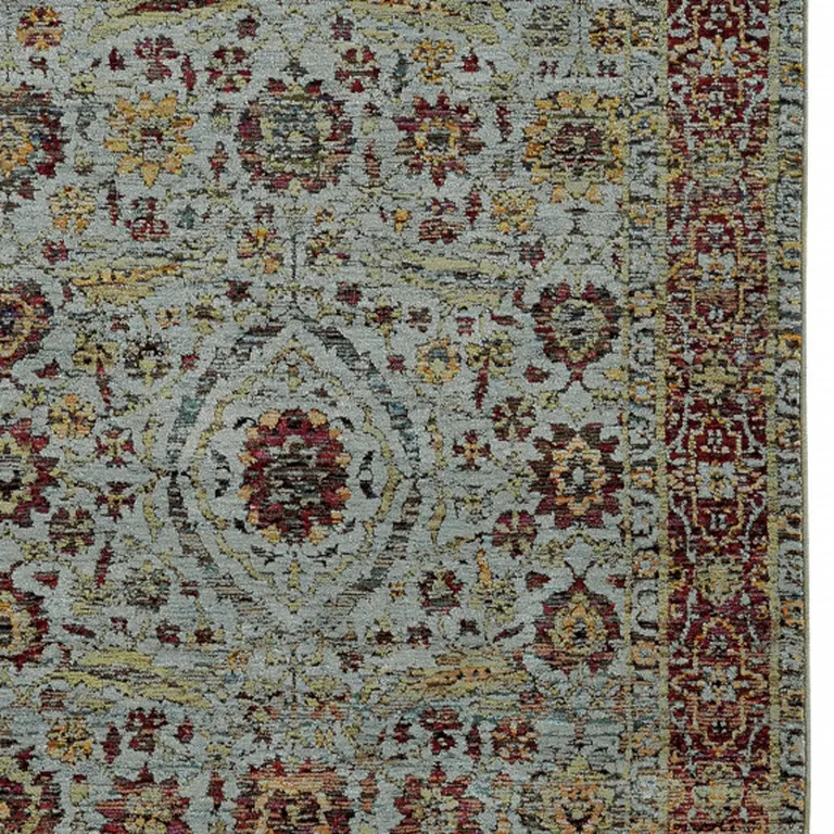Blue Red Green And Gold Oriental Power Loom Stain Resistant Area Rug Photo 3
