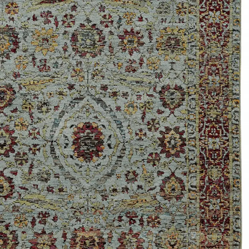 Blue Red Green And Gold Oriental Power Loom Stain Resistant Area Rug Photo 3