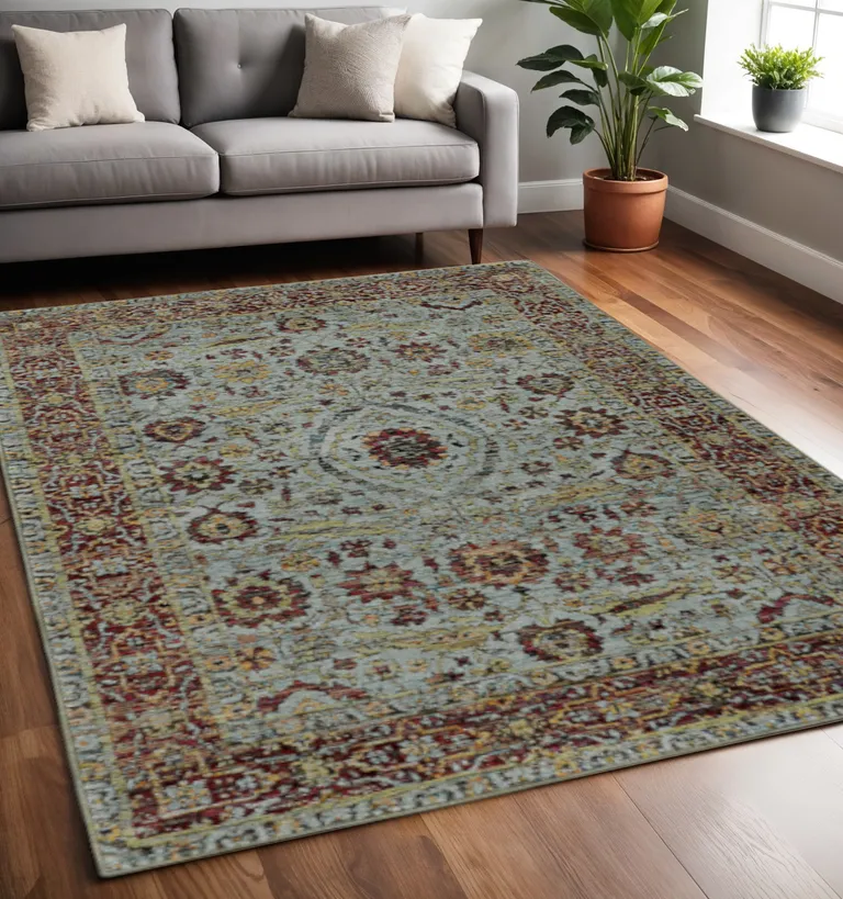 Blue Red Green And Gold Oriental Power Loom Stain Resistant Area Rug Photo 5