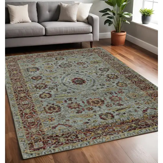 Blue and Green Oriental Power Loom Area Rug Photo 1