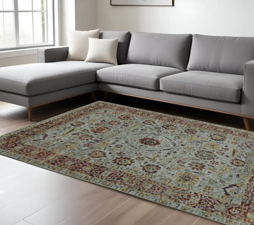 Blue and Green Oriental Power Loom Area Rug Photo 1