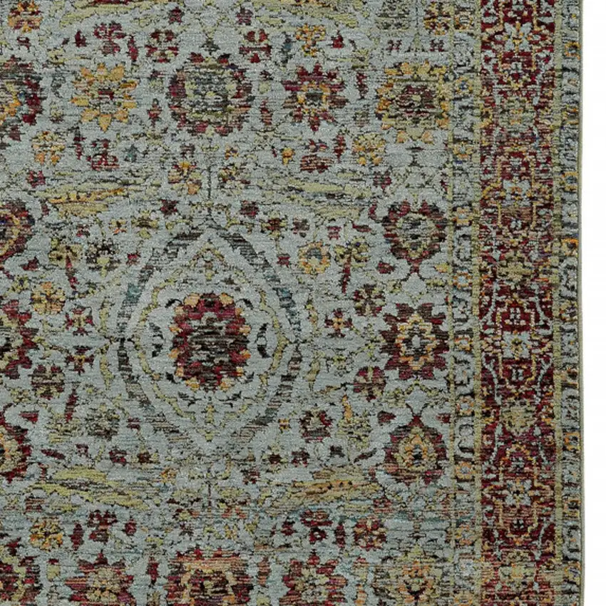 Blue Red Green And Gold Oriental Power Loom Stain Resistant Area Rug Photo 3
