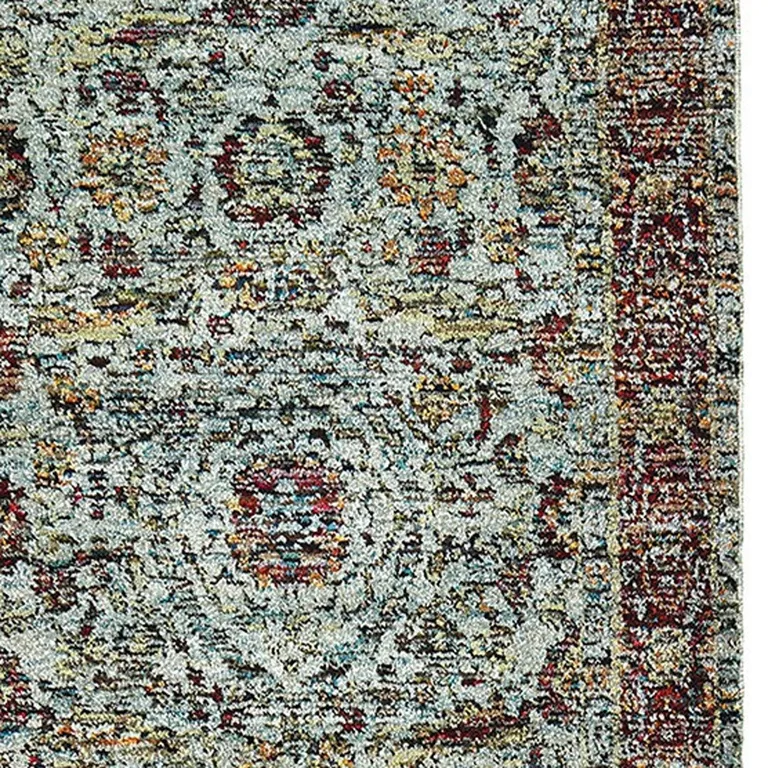 Blue Red Green And Gold Oriental Power Loom Stain Resistant Runner Rug Photo 3