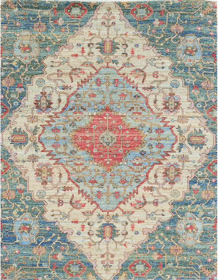 Blue and Beige Medallion Hand Woven Area Rug Photo 2
