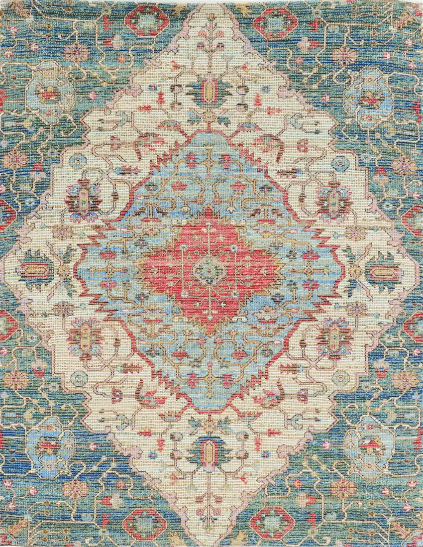 Blue Red Hand Woven Diamond Medallion Indoor Area Rug Photo 1