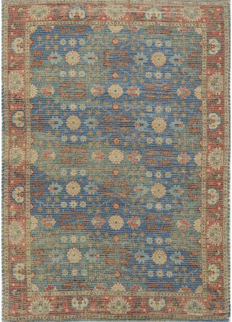 Blue Red Hand Woven Floral Traditional Indoor Accent Rug Photo 2