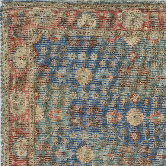 Blue Red And Beige Floral Medallion Hand Woven Distressed Area Rug Photo 6