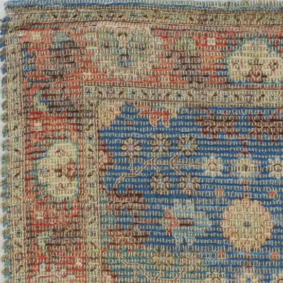 Blue Red And Beige Floral Medallion Hand Woven Distressed Area Rug Photo 5