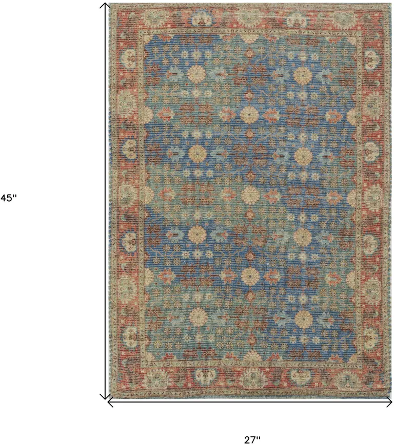 Blue Red Hand Woven Floral Traditional Indoor Accent Rug Photo 4