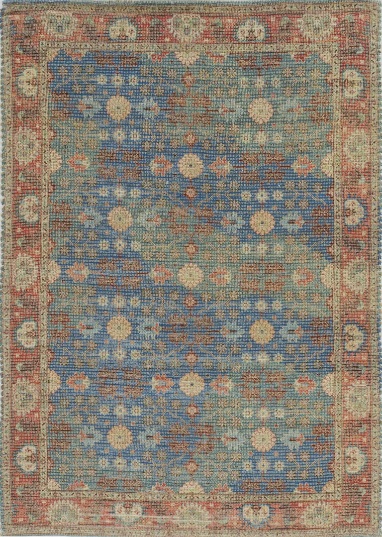 Blue Red Hand Woven Floral Traditional Indoor Accent Rug Photo 5
