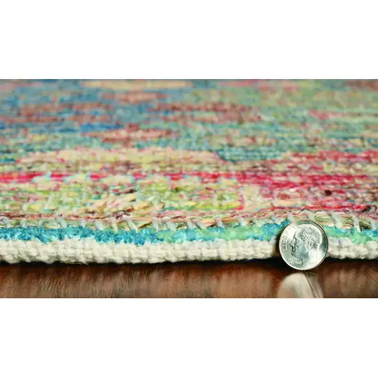 Blue Red And Beige Floral Medallion Hand Woven Distressed Area Rug Photo 9