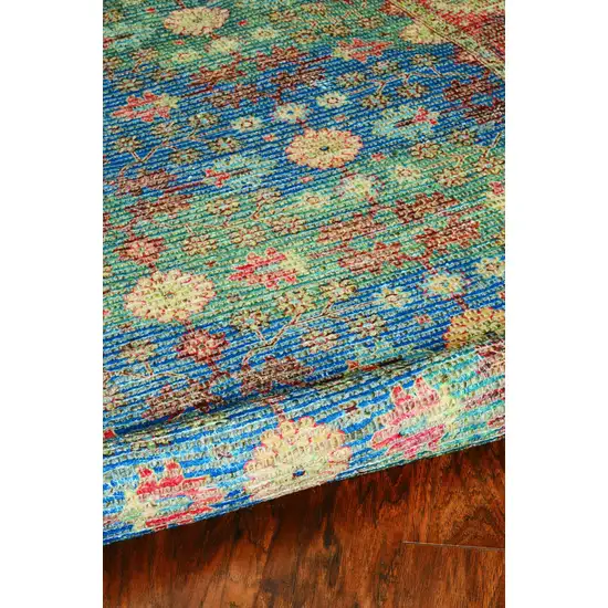 Blue Red And Beige Floral Medallion Hand Woven Distressed Area Rug Photo 8