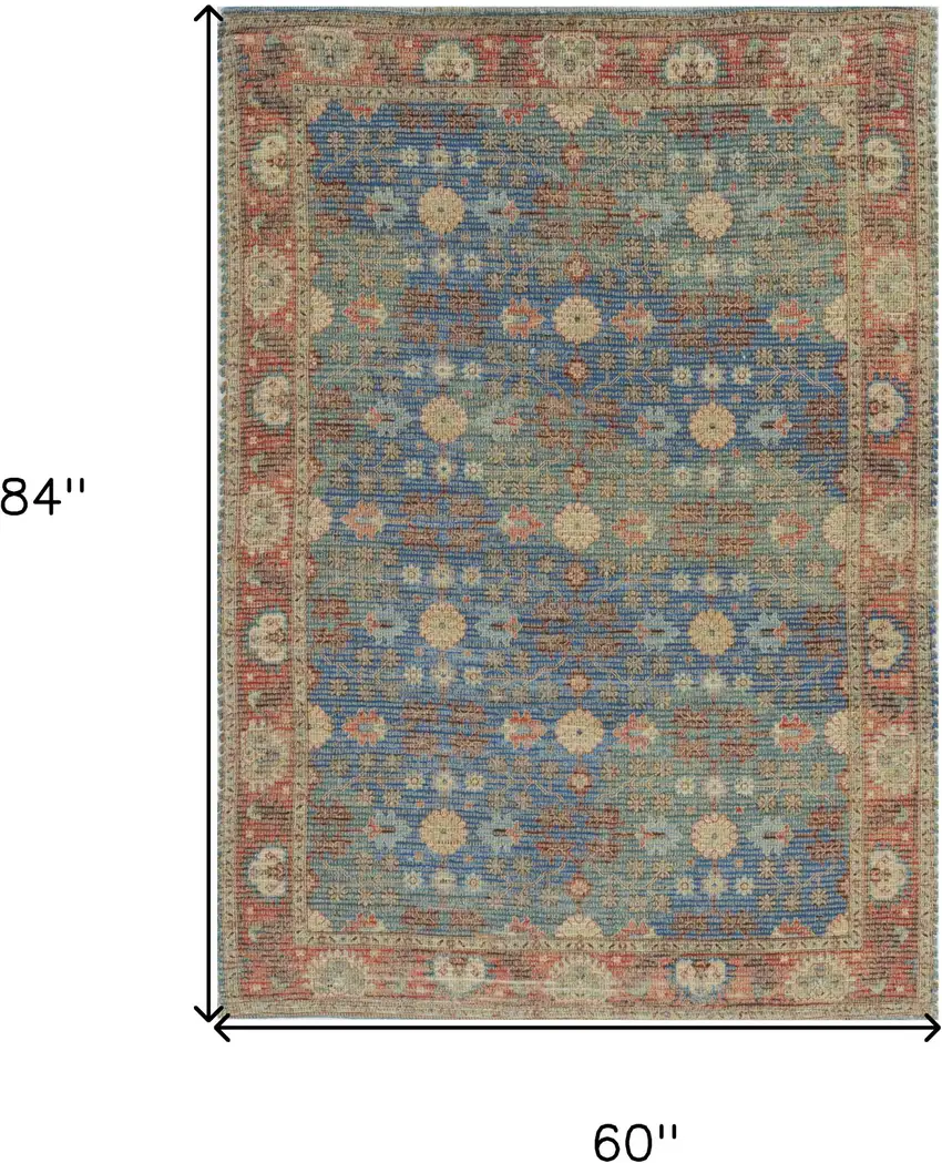 Blue and Red Floral Medallion Hand Woven Area Rug Photo 3