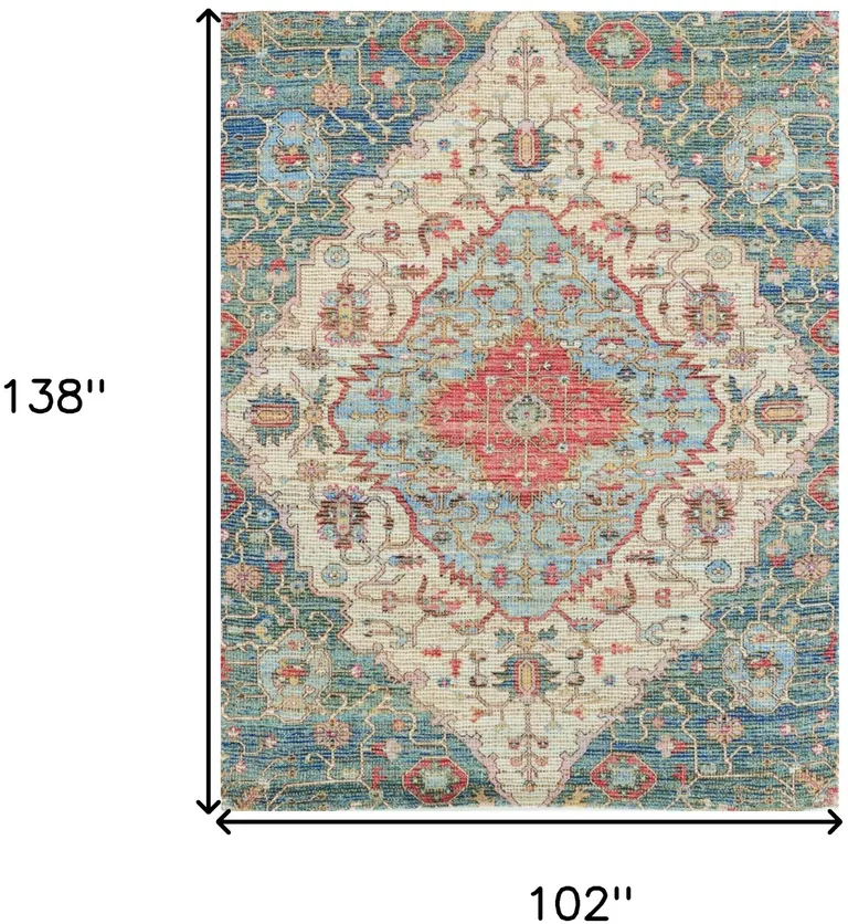 Blue Red Hand Woven Traditional Medallion Indoor Area Rug Photo 5