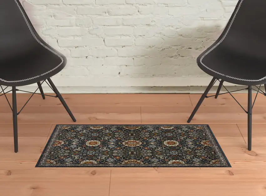 Blue Red Ivory And Gold Oriental Power Loom Stain Resistant Area Rug With Fringe Photo 3