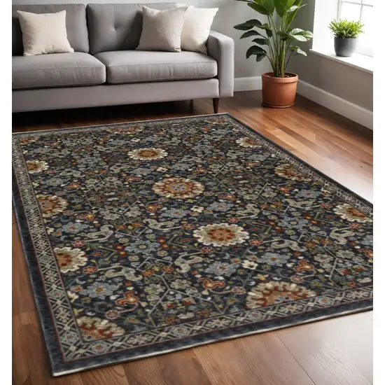 Blue Red Ivory And Gold Oriental Power Loom Stain Resistant Area Rug With Fringe Photo 1