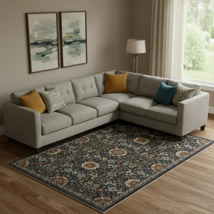 Blue Red Ivory And Gold Oriental Power Loom Stain Resistant Area Rug With Fringe Photo 1