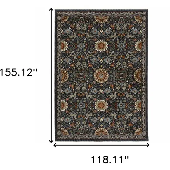 Blue Red Ivory And Gold Oriental Power Loom Stain Resistant Area Rug With Fringe Photo 3