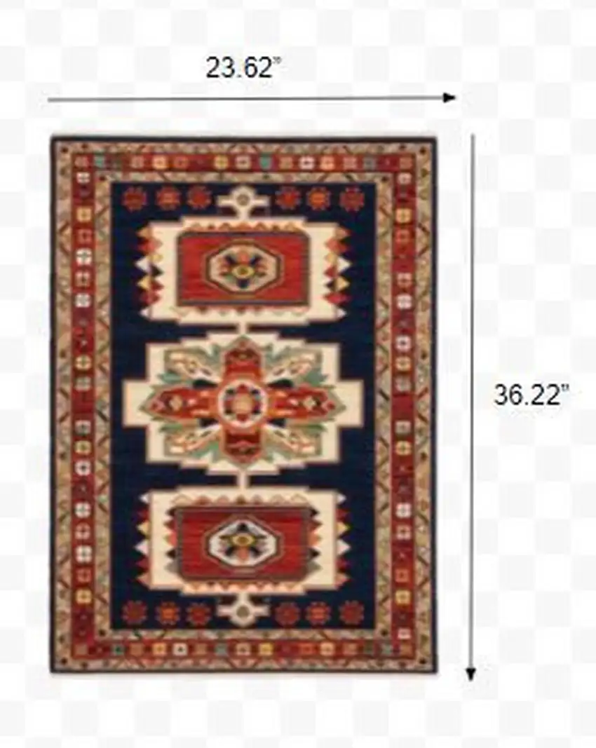 Blue Red Machine Woven Medallions Indoor Area Rug Photo 3