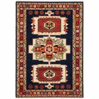 Photo of Blue Red Machine Woven Medallions Indoor Area Rug