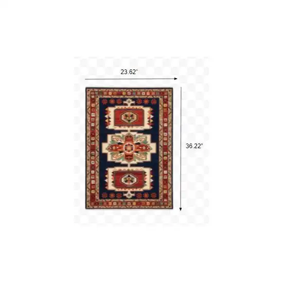 Blue Red Machine Woven Medallions Indoor Area Rug Photo 8
