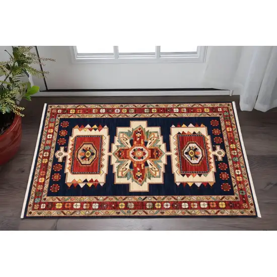 Blue And Red Medallion Area Rug Photo 1