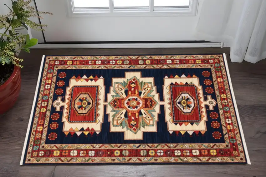 Blue And Red Medallion Area Rug Photo 1