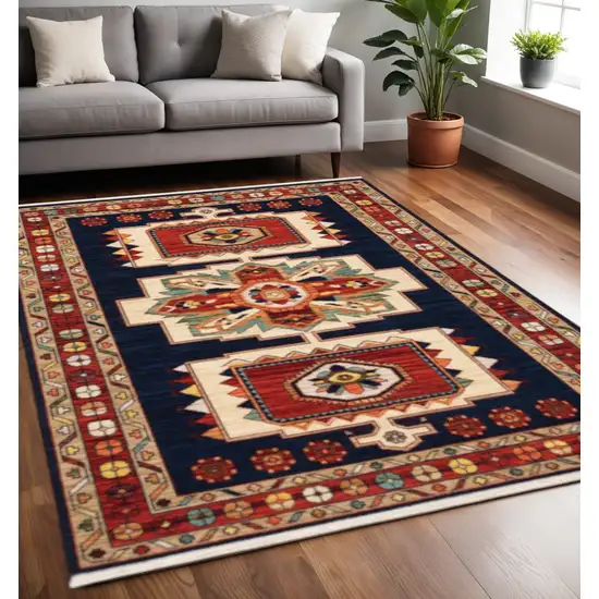 Blue And Red Medallion Area Rug Photo 1