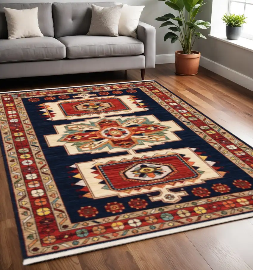 Blue And Red Medallion Area Rug Photo 1