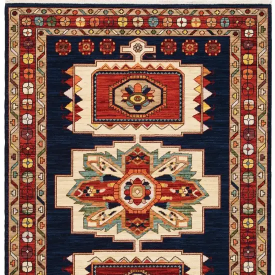 Blue And Red Medallion Area Rug Photo 6