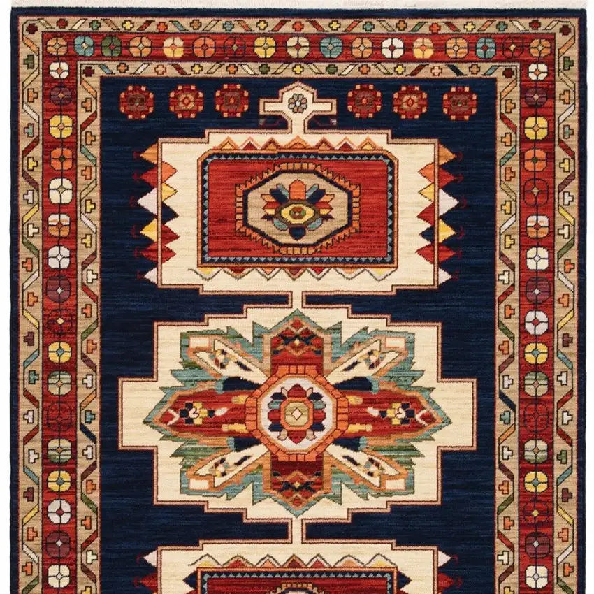 Blue And Red Medallion Area Rug Photo 6