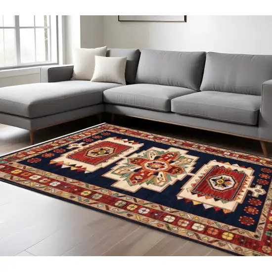 Blue And Red Medallion Area Rug Photo 1