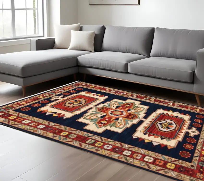 Blue And Red Medallion Area Rug Photo 1