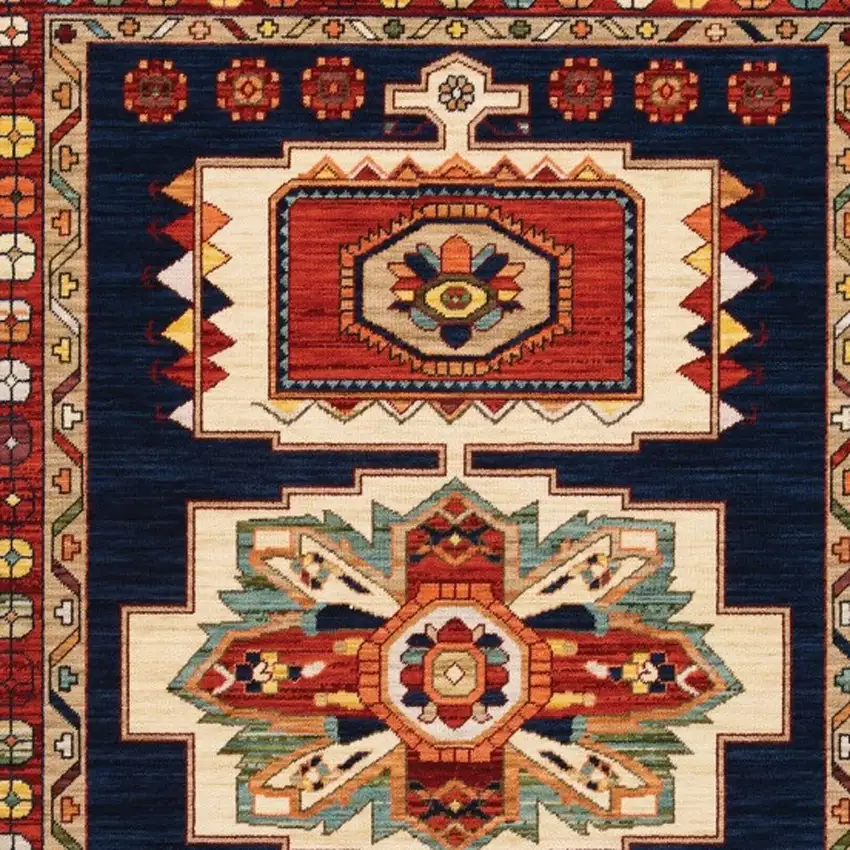 Blue And Red Medallion Area Rug Photo 5