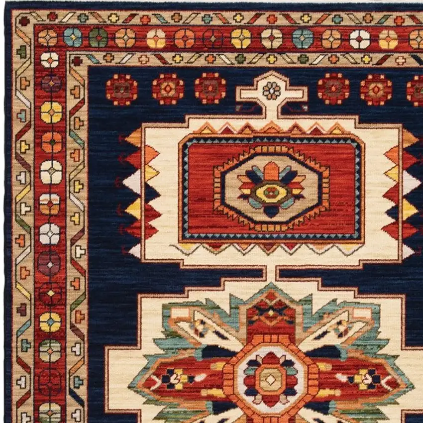 Blue Red Machine Woven Medallions Indoor Area Rug Photo 3
