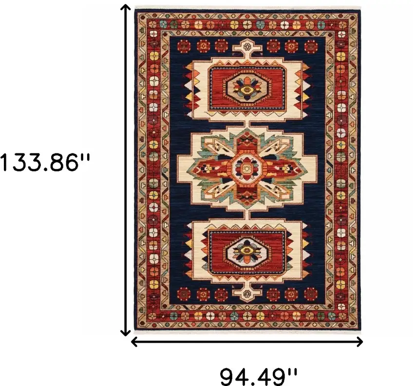 Blue Red Machine Woven Medallions Indoor Area Rug Photo 5