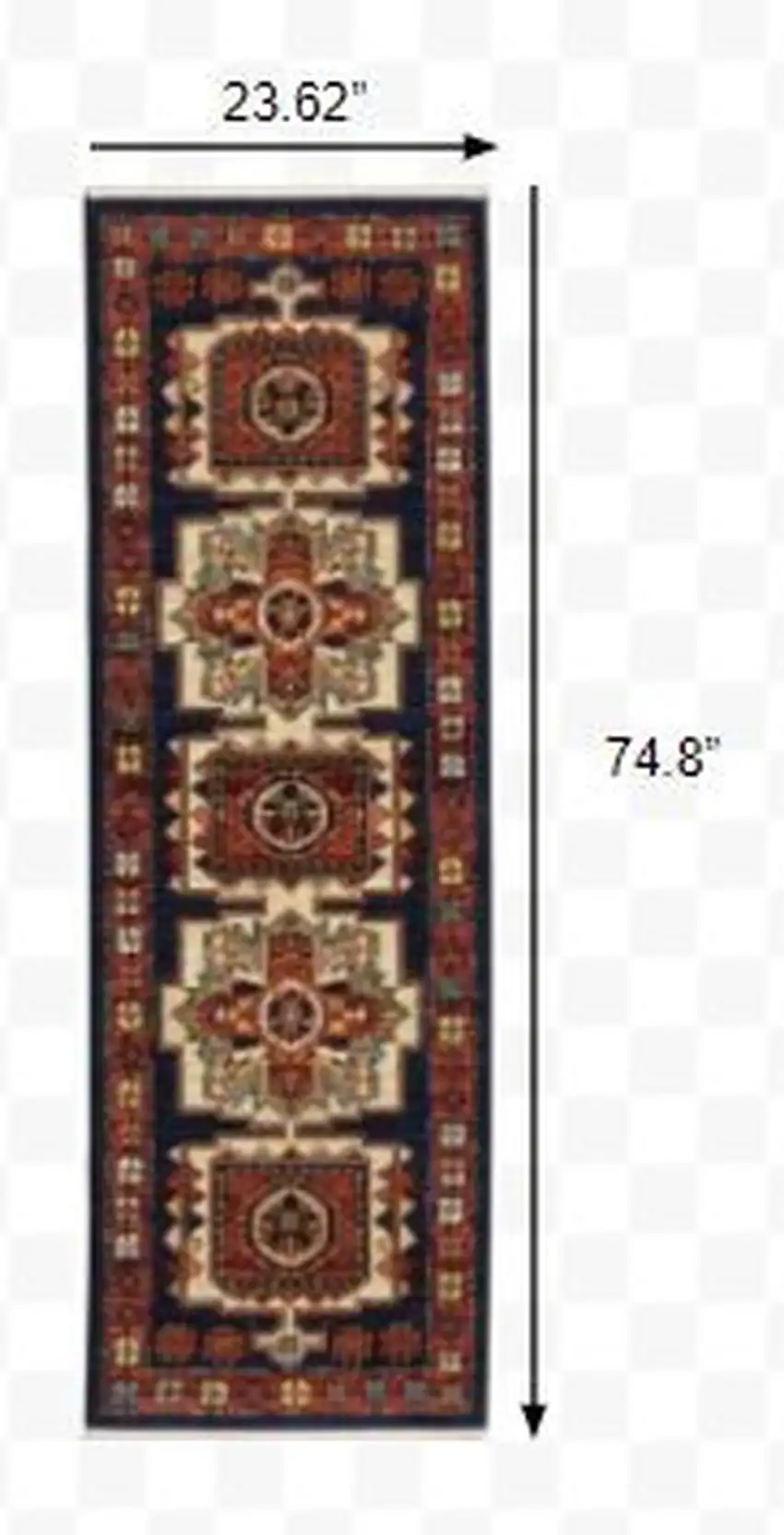 Blue Red Machine Woven Medallions Indoor Runner Rug Photo 3