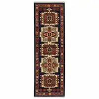Photo of Blue Red Machine Woven Medallions Indoor Runner Rug