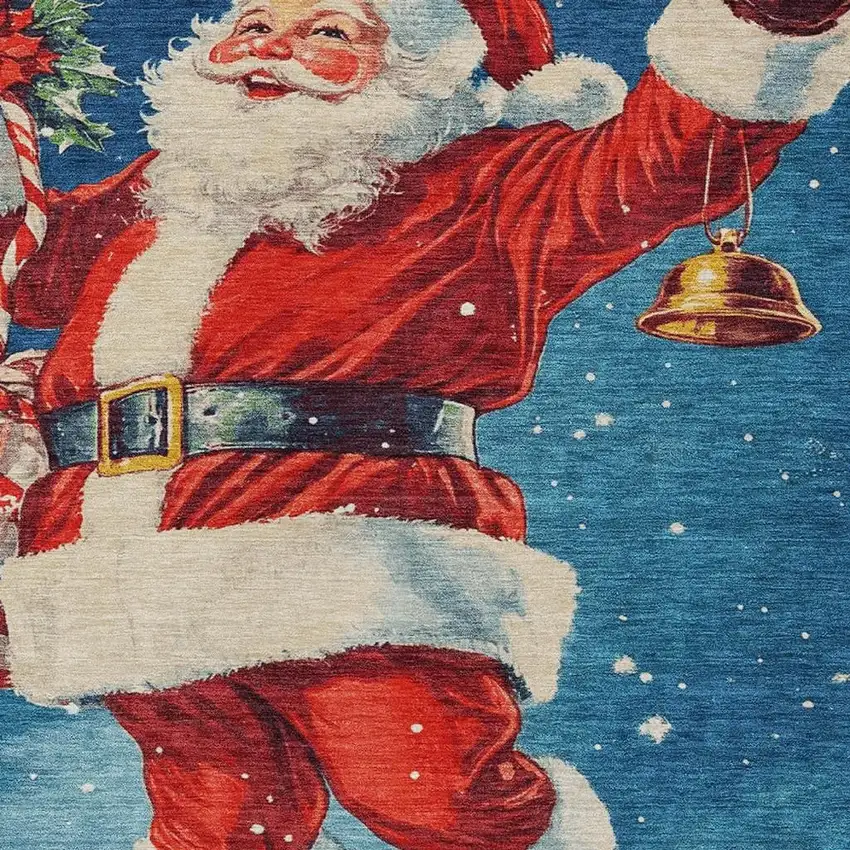 Blue Red White Green And Gold Floral Washable Indoor Outdoor Area Rug Photo 3